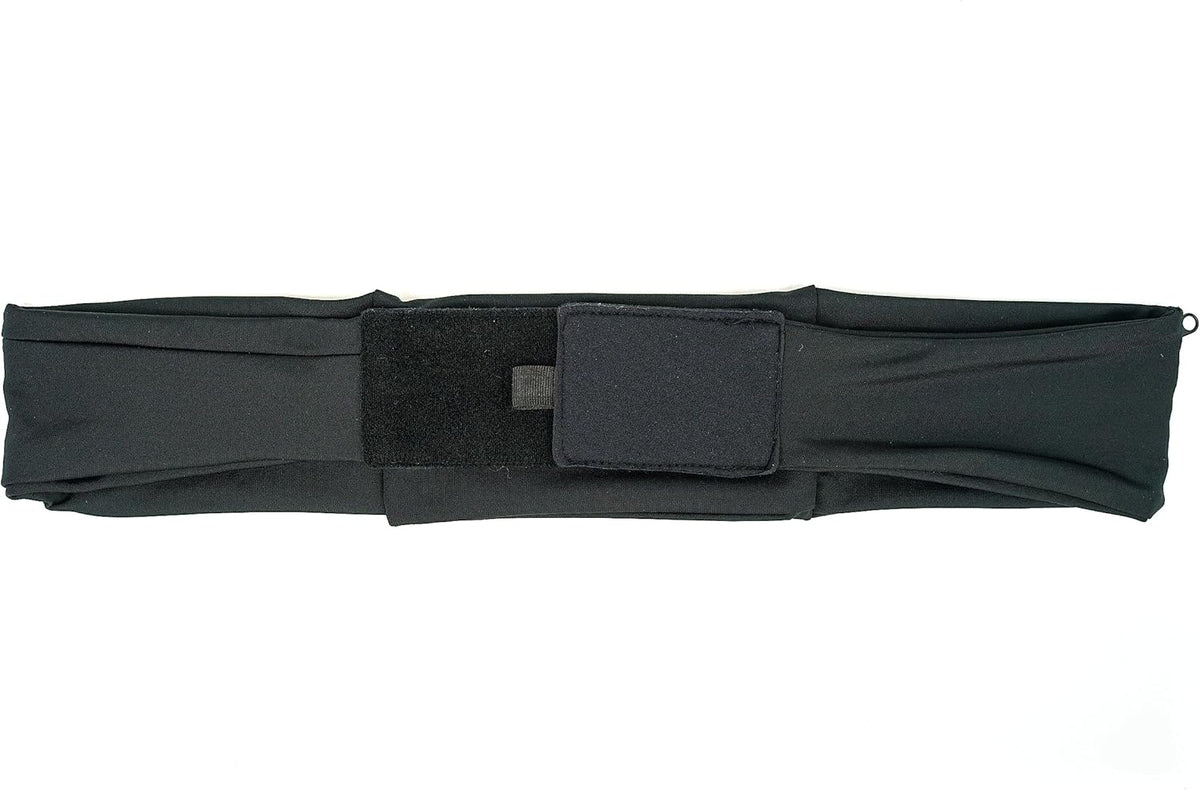 3 Pocket Adjustable Running Belt Waist Pack, Fanny Pack For Working Out With Sweat Resistant Backing, Holds All iPhone Models (Black/Black, X-Small)