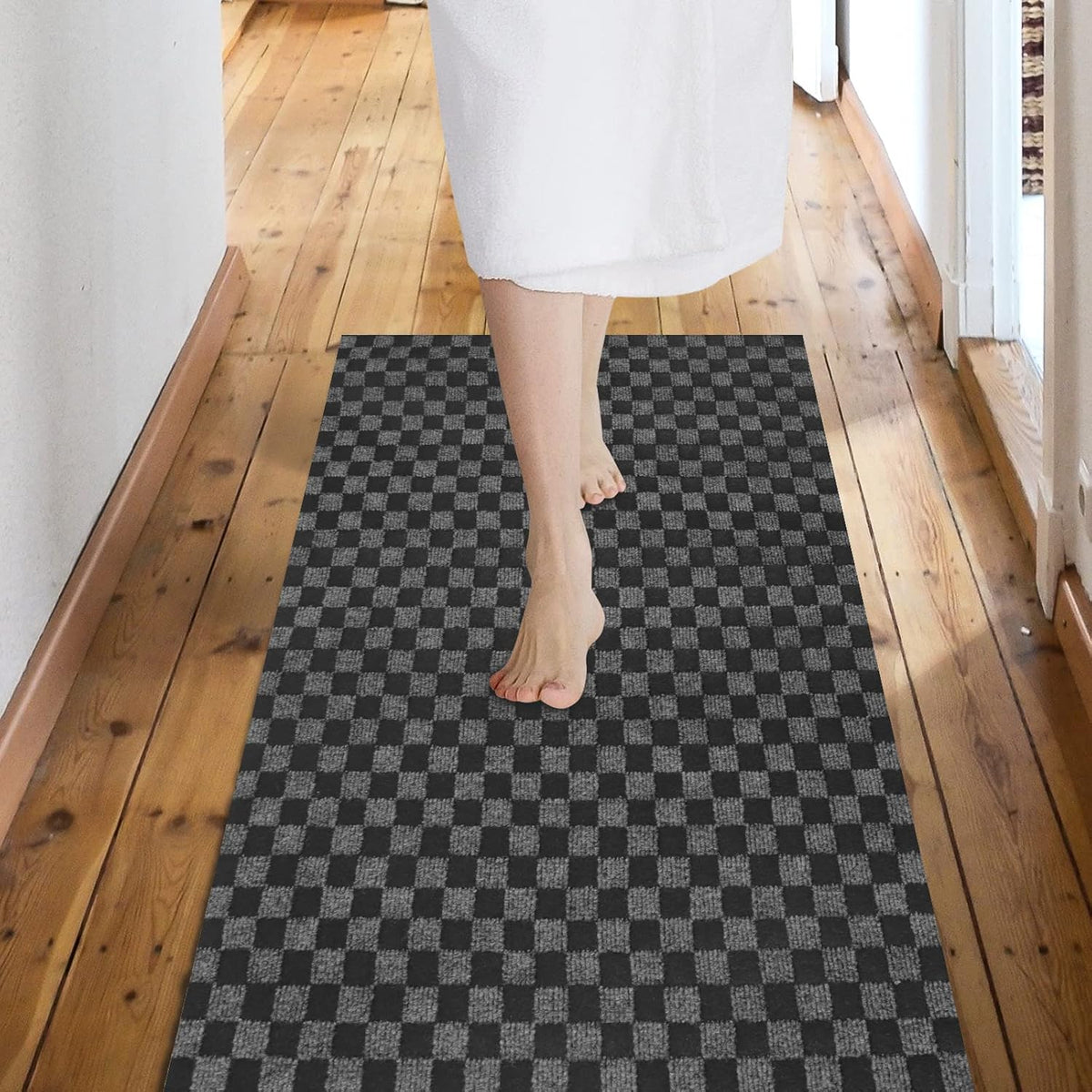 Custom Size Backed Non-Slip Area Rugs Runner, Easy Clean, Waterproof Runner Rugs for Hallway Entryway, Kitchen, Laundry, 3FT x 59FT, Gray Checkered