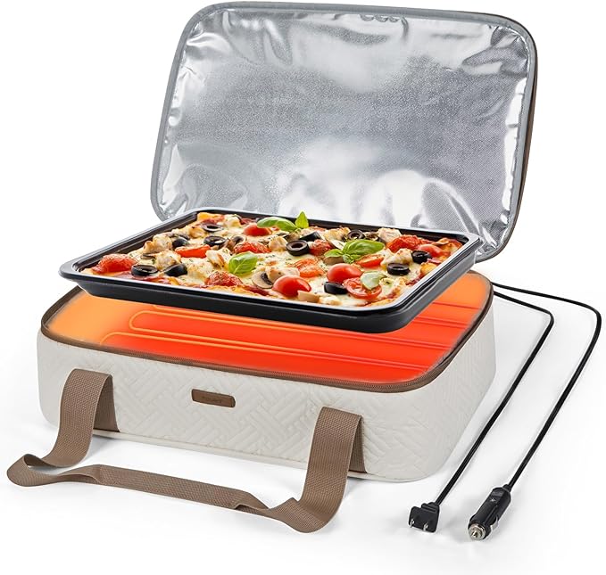 TOURIT Food Warmer Heated Casserole Carrier Electirc 12V 110V Portable Food Warmer Insulated Casserole Carrier for Fits 9" x 13" Baking Dish