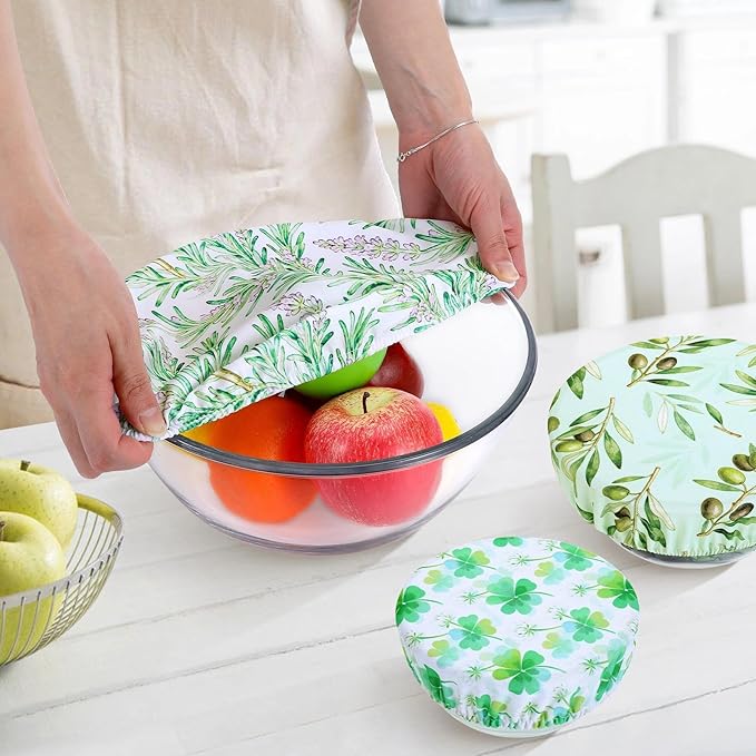 5 Pieces Bowl Covers Reusable, 5 Size Elastic Cloth Bowl Covers for Bread Proofing Stretch Food Covers Washable for Food Fruits Leftover (Lavender)