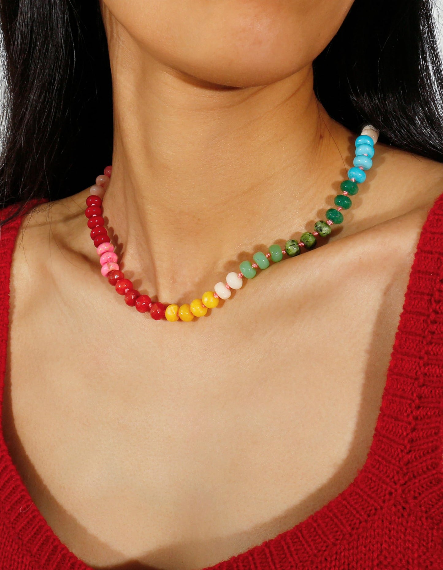 Gemstone Beaded Necklace for Women Colorful Natural Stone Freshwater Pearl Surfer Beach Rainbow Necklace Jewelry Gift (colorful -02)