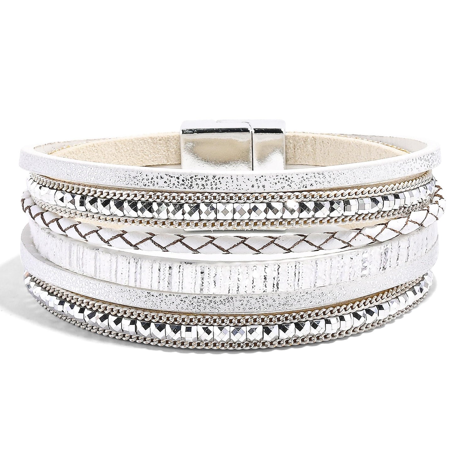 VIBILIA Boho Leather Wrap Bracelets for Women Trendy Layered Multi-Layer Bracelets with Strong Clasp Jewelry for Women-White