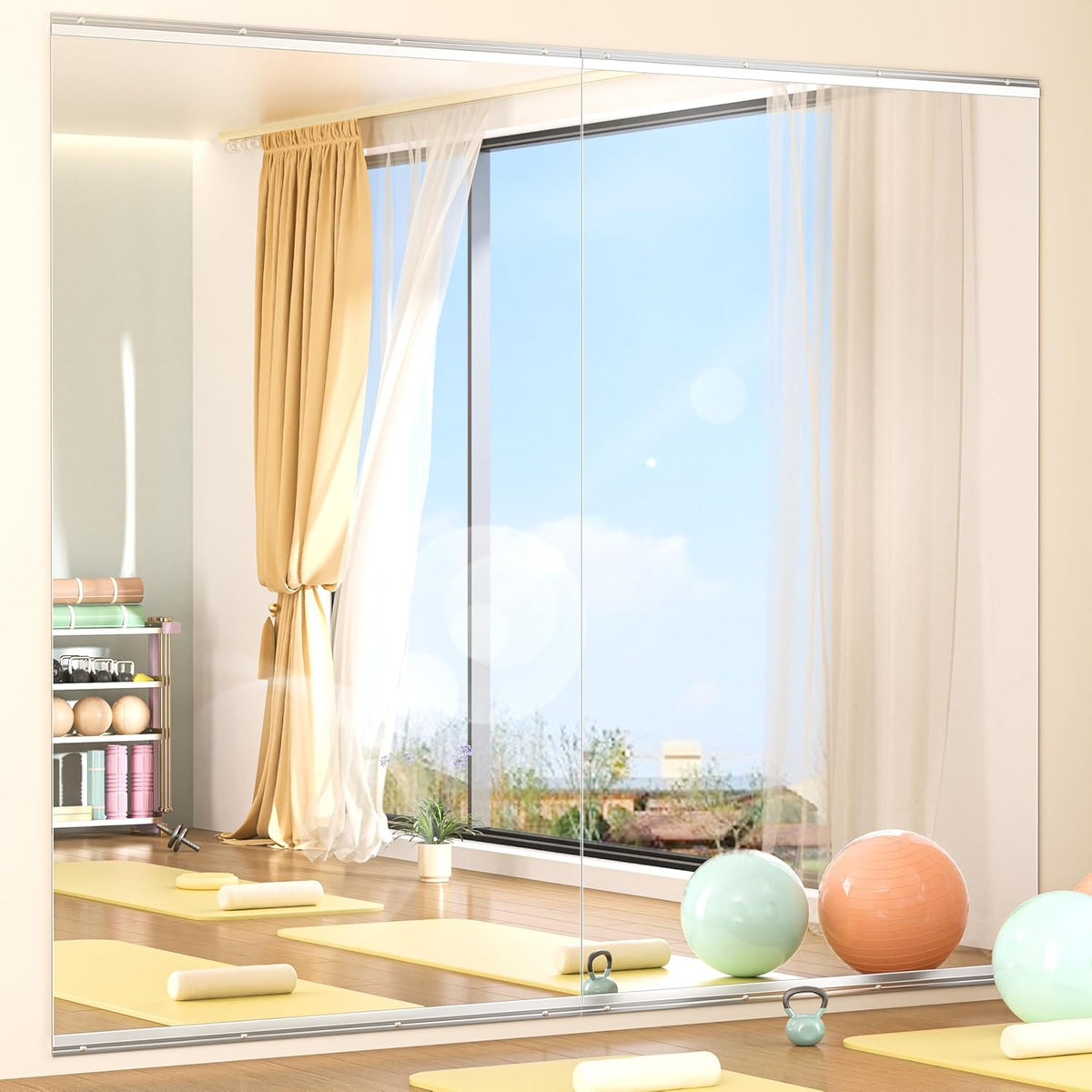 Hasipu Home Gym Mirror 83" L x 39" W - 2PCS Large Full Body Mirror for Yoga, Wall-Mounted Mirrors for Fitness, Garage, Dance Studio, 0.16in Tempered Glass Frameless