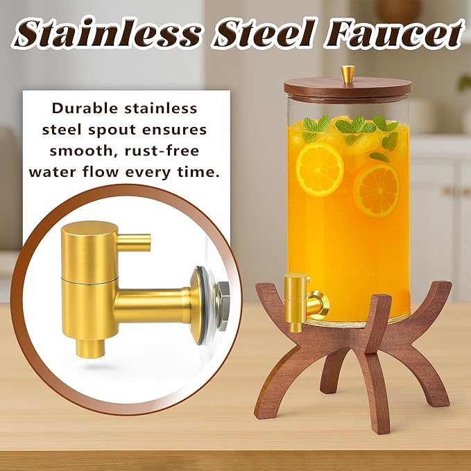 Glass Drink Dispenser,1.5 Gallon Beverage Dispenser with Stand,Lemonade Dispenser with Stainless Steel Faucet,Drink Dispensers for Parties, Bars and Home (Cross Stand)