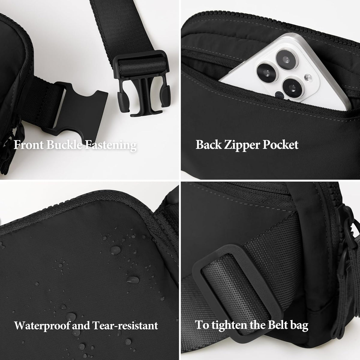 ODODOS Unisex Mini Belt Bag with Adjustable Strap Small Fanny Pack for Workout Running Traveling Hiking, Elegant Black