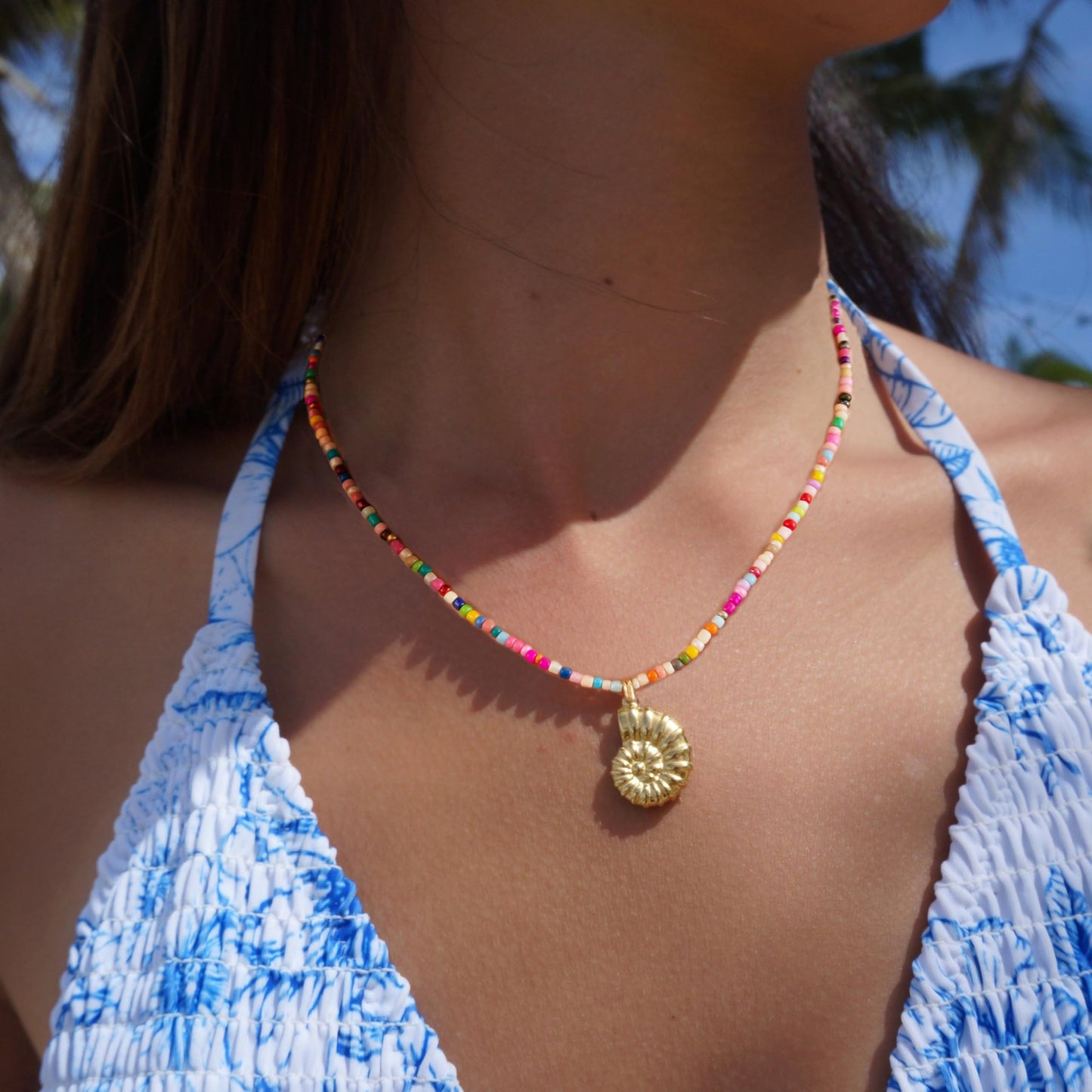 Plenky Gold Necklace for Women-Colorful Beaded Necklaces 14K Gold Plated Bohemian Choker Shell Beachy Jewelry for Women Gifts