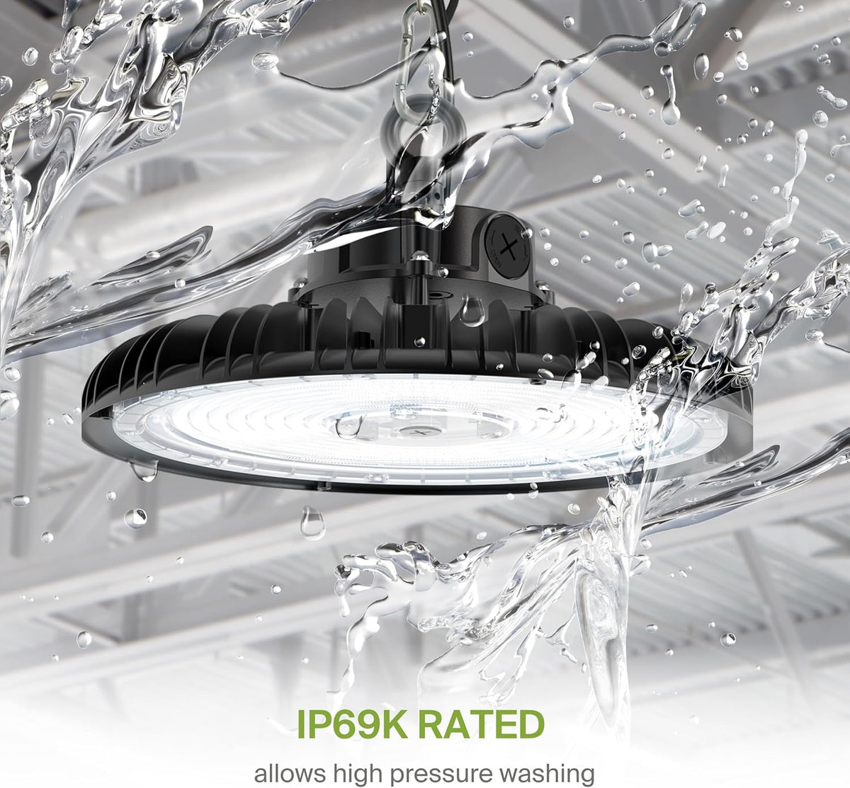 ASD LED High Bay UFO Light Fixture, Commercial Shop Lighting | Dimmable, IP69K Waterproof, DLC Premium, UL Listed | 240W 37000LM 5000K 100-277V | Warehouse, Garage, Workshop, Barn Lamp | Black