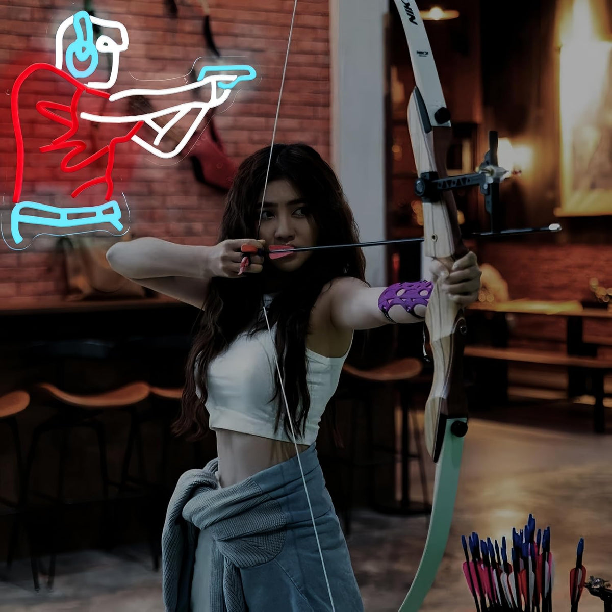 Man Shooting Neon Sign Gun Led Light Up Sign Game Player Gifts Dimmable Shooting Decor for Gun Club Decor Man Cave Game Room 15"×11.9"