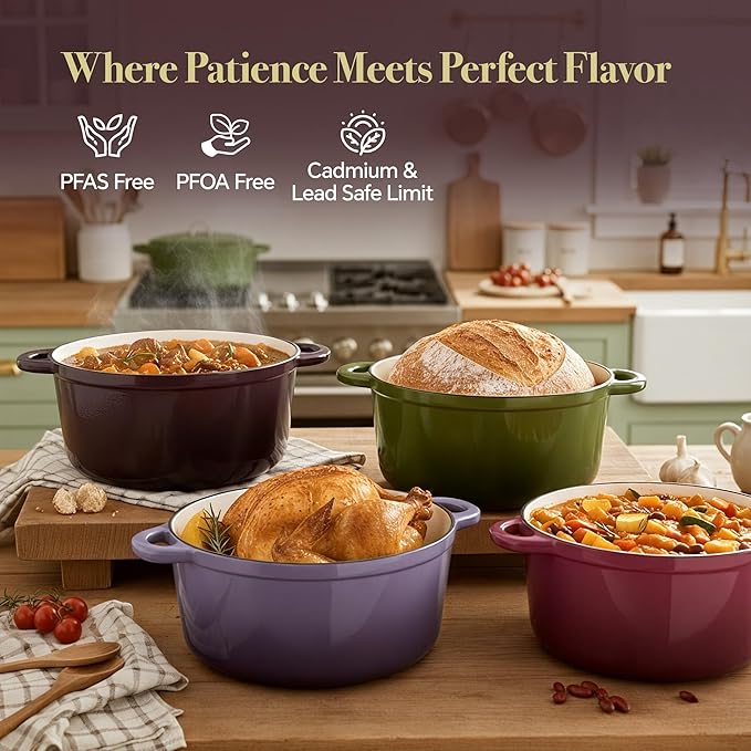 6 Quart Dutch Oven Pot with Lid, Non Stick Enameled Cast Iron Dutch Oven for Bread Baking, Heavy-Duty, Oven Safe Ceramic Cookware Up to 500°F for Baking, Braising, Stews, Roasting, Fig