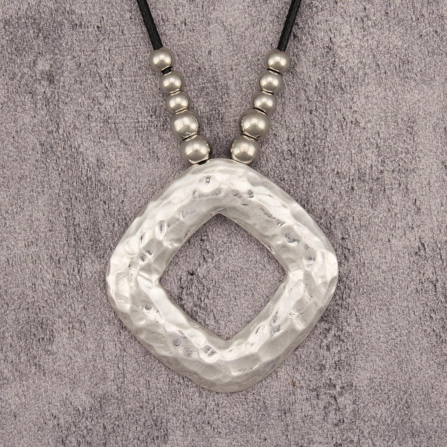 joymiao Bohemian Necklace for Women Long Boho Pendant Necklace with Large Silver Square Charm Hippie Statement Jewelry