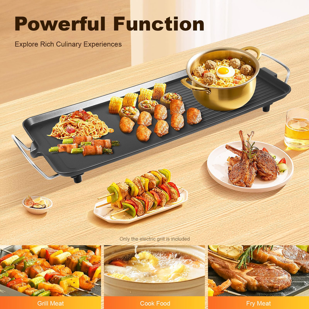 26" Large Electric griddle 1500W Teppanyaki Table Top Grill Griddle with Nonstick Surfaces & Adjustable 5 Temperature Setting for Indoor/Outdoor Use