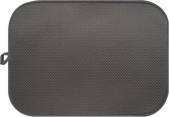 Dark Gray Dish Drying Mats 17” x 24” – Extra Large Kitchen Drying Mat for Countertop, Absorbent Microfiber Dish Rack Mat, Foldable Dish Pad for Dishes, Pans – Reusable Dish Drainer Mat