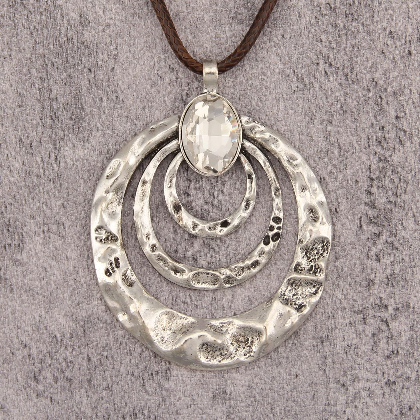 joymiao Hippie Necklace for Women Long Chunky Pendant Necklace with Silver Large Pendant Vintage Boho Statement Necklaces