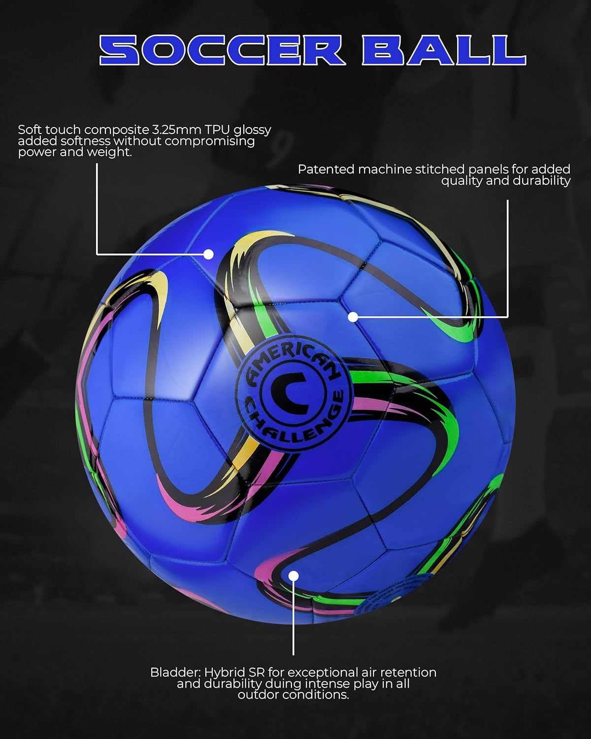 American Challenge Brasilia Soccer Ball – Soccer Ball Size 5, 4, 3 & 2 – for Youth & Adults – Ideal for Practice, Training & Grass Fields