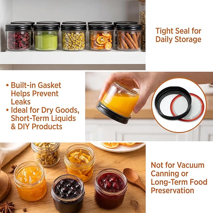 QAPPDA 4oz Glass Jars With Lids And Bands,Small Mason Jars,Mini Canning Jars With Black Lids For Honey,Jam,Jelly,Wedding Favor,Shower Favors,Spice Jars For Kitchen & Home,Set of 40