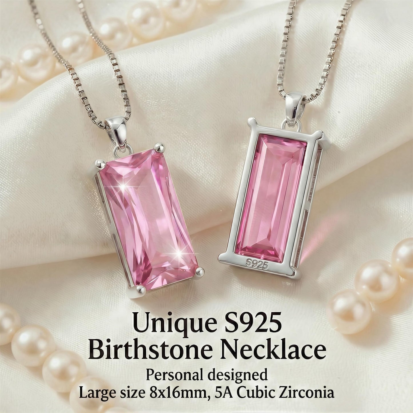 Kuschelkatze 8mm x 16mm Square October Birthstone Opal Pendant Necklace – Fashion charming Sterling Silver Gift for women