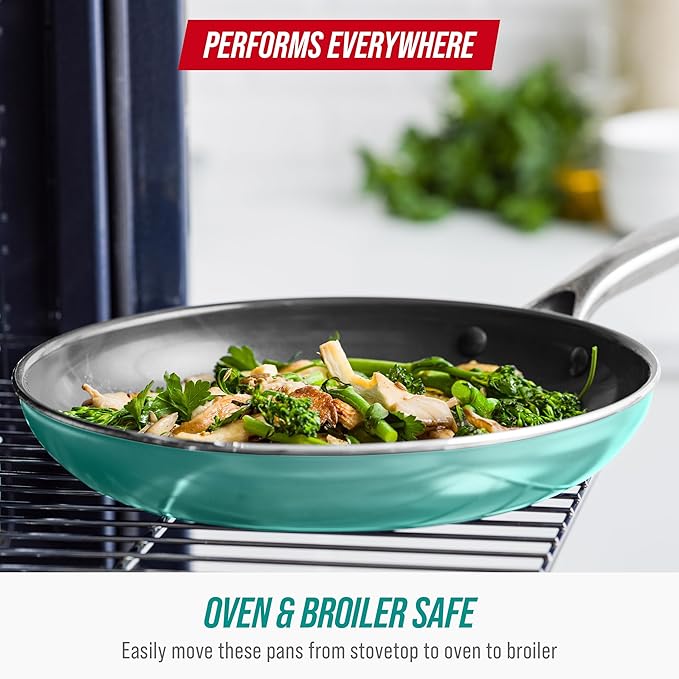 Blue Diamond 8" Nonstick Frying Pan Skillet, Diamond Infused Ceramic PFAS-Free, Dishwasher & Oven Safe, Stay Cool Handle, Durable Non Toxic Metal Utensil Safe, Egg & Omelet Pan, Turquoise