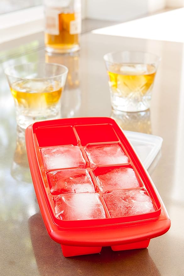 Joie Extra Large Ice Cube Tray, Covered and Stackable, No-Spill Removable Lid, Pop Open Door for Easy Refills, Keeps Ice Fresh, Freezer Durable, Dishwasher Safe, Colors May Vary