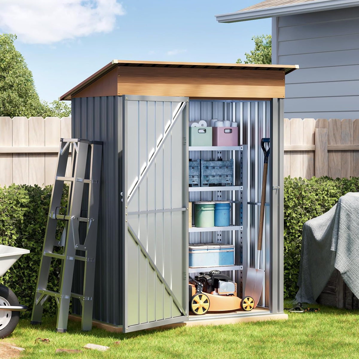 5x3FT Multi-Used Shed & Outdoor Storage Shed with Lockable Door, Compact Metal Tool Shed for Garden, Backyard, Patio, Utility, and Various Storage Shed(Matte Gray)