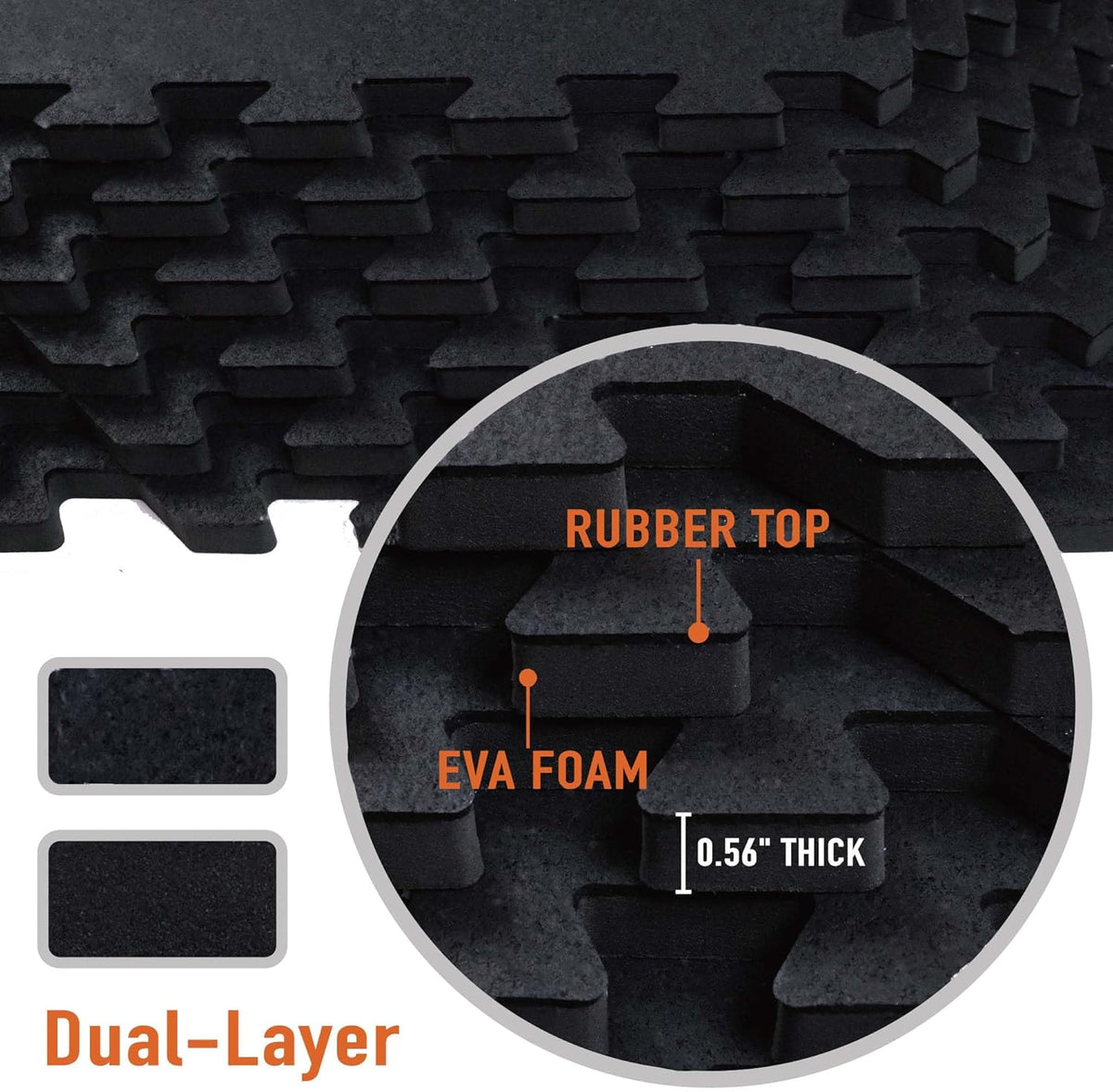 AIRHOP 0.56in Thick 96 Sq Ft Exercise Equipment Mats, 24 Tiles Upgraded Rubber Top with High Density EVA Foam, Large Interlocking Puzzle Gym Flooring for Home Gym, Heavy Weight Workout,Black