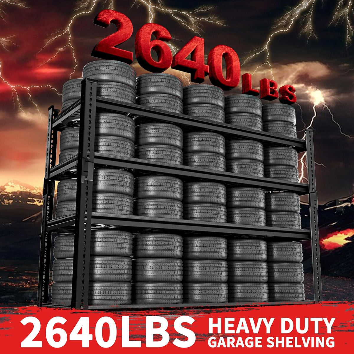 Storage Shelves, Garage Shelving Heavy Duty 2640LBS Capacity, 48"L x 18"W x 60"H Adjustable Metal Shelving Organizer Wire Rack, 4 Tier Utility Shelf Unit for Pantry Closet Warehouse Organization