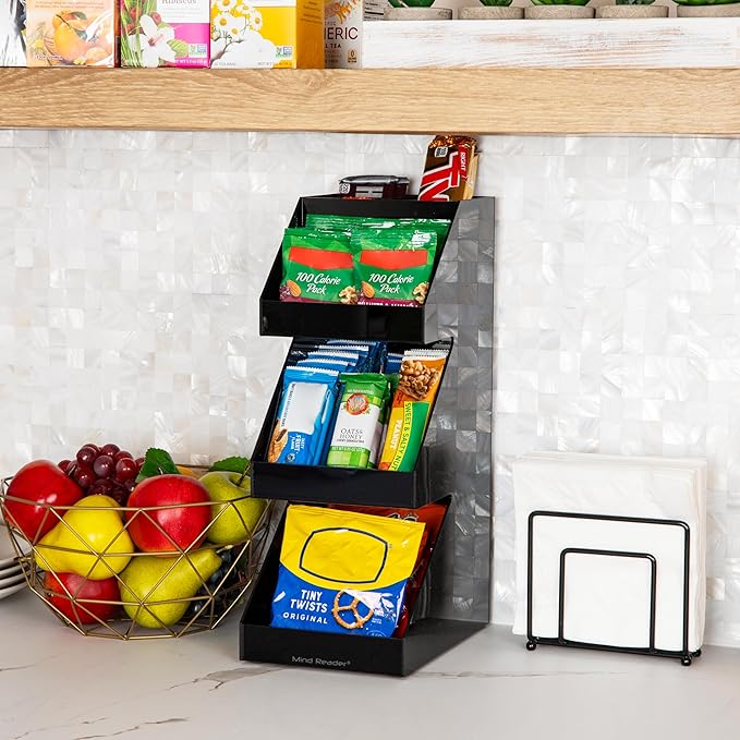 Mind Reader Coffee Tea Utensil and Condiment Station, Countertop Organizer, Coffee Bar, Kitchen, 6"L x 9"W x 16"H, Black