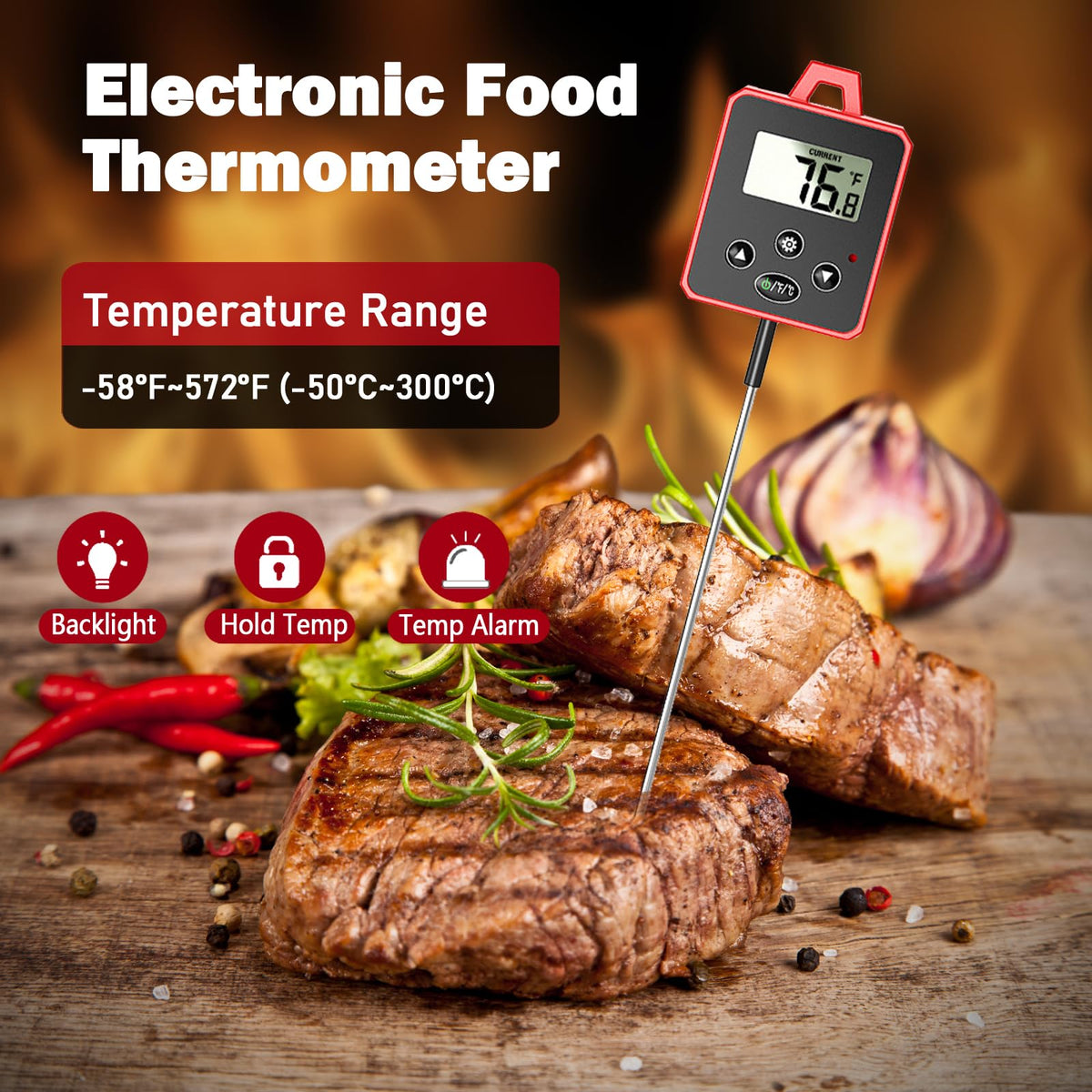 Timloon Waterproof Digital Candy Thermometer for Candy Making, Instant Read Cooking Thermometer with Pot Clip, Backlight LCD, 8" Long Probe, Temperature Alarm, ℃/℉ Switch for Kitchen, Outdoor BBQ