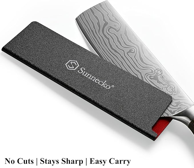 Sunnecko Japanese Nakiri Knife 7 Inch - Carbon Steel Chef Knife Vegetable Cleaver with Sheath, Kitchen Gift for Home Cooks, Professional Kitchen Knife Gift Box