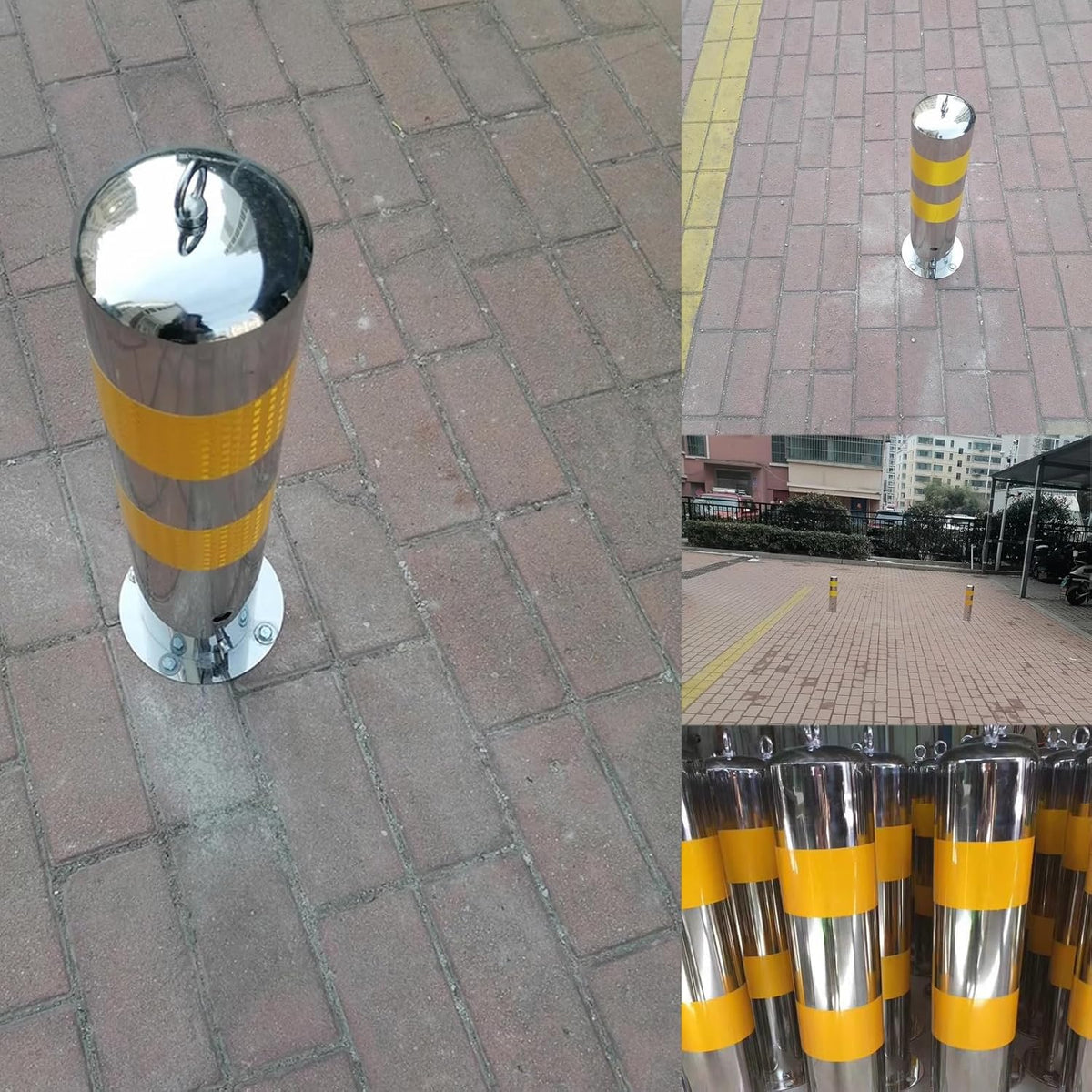 Safety Barrier Bollard, Steel Car Parking Protection Posts, Caution Cones, Driveway Barrier, Parking Stopper for Garage, Perfect for Traffic-Sensitive Area(Yellow (2PCS))