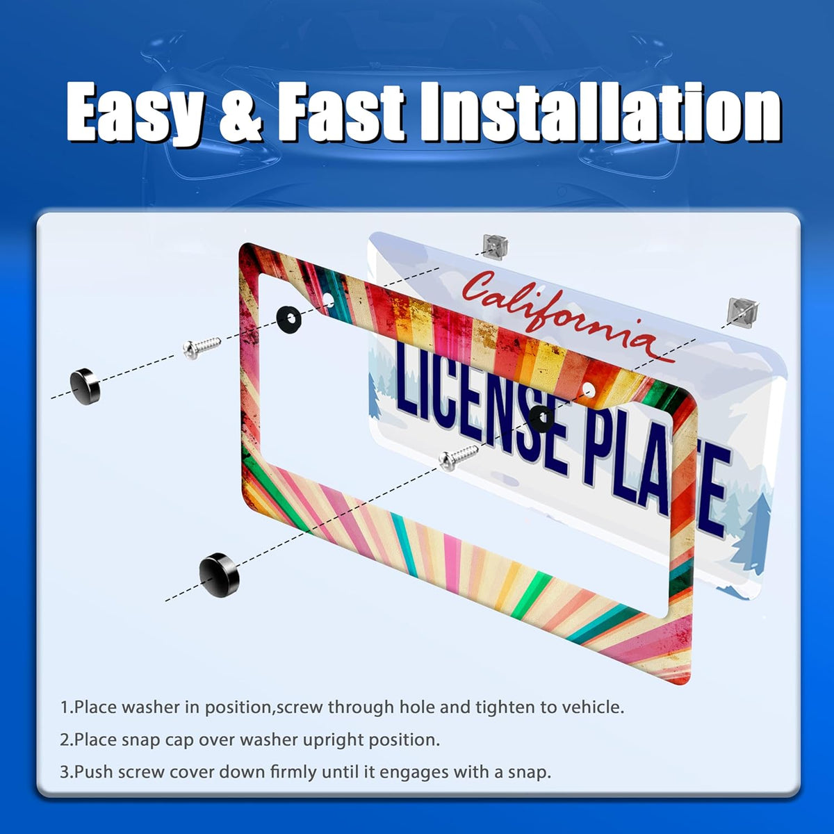 Retro Rainbow License Plate Frame Hippie Rainbow Stripes License Plate Stainless Steel Funny License Plate Holder Colorful Car Accessories Decoration With Screws Fits Standard Vehicles Size 12.3"x6.3"