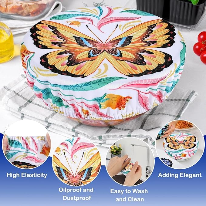 5 Pieces Bowl Covers Reusable, 5 Size Elastic Cloth Bowl Covers for Bread Proofing, Food Covers Washable for Food Fruits Leftover (Lotus Floral)
