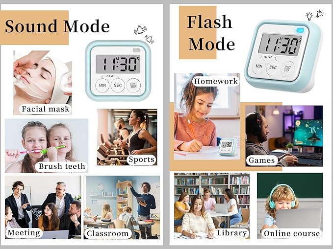 Timer, Kitchen Timers for Cooking Classroom Timer for Kids Teachers Magnetic Digital Timers 4 Pack, Blue