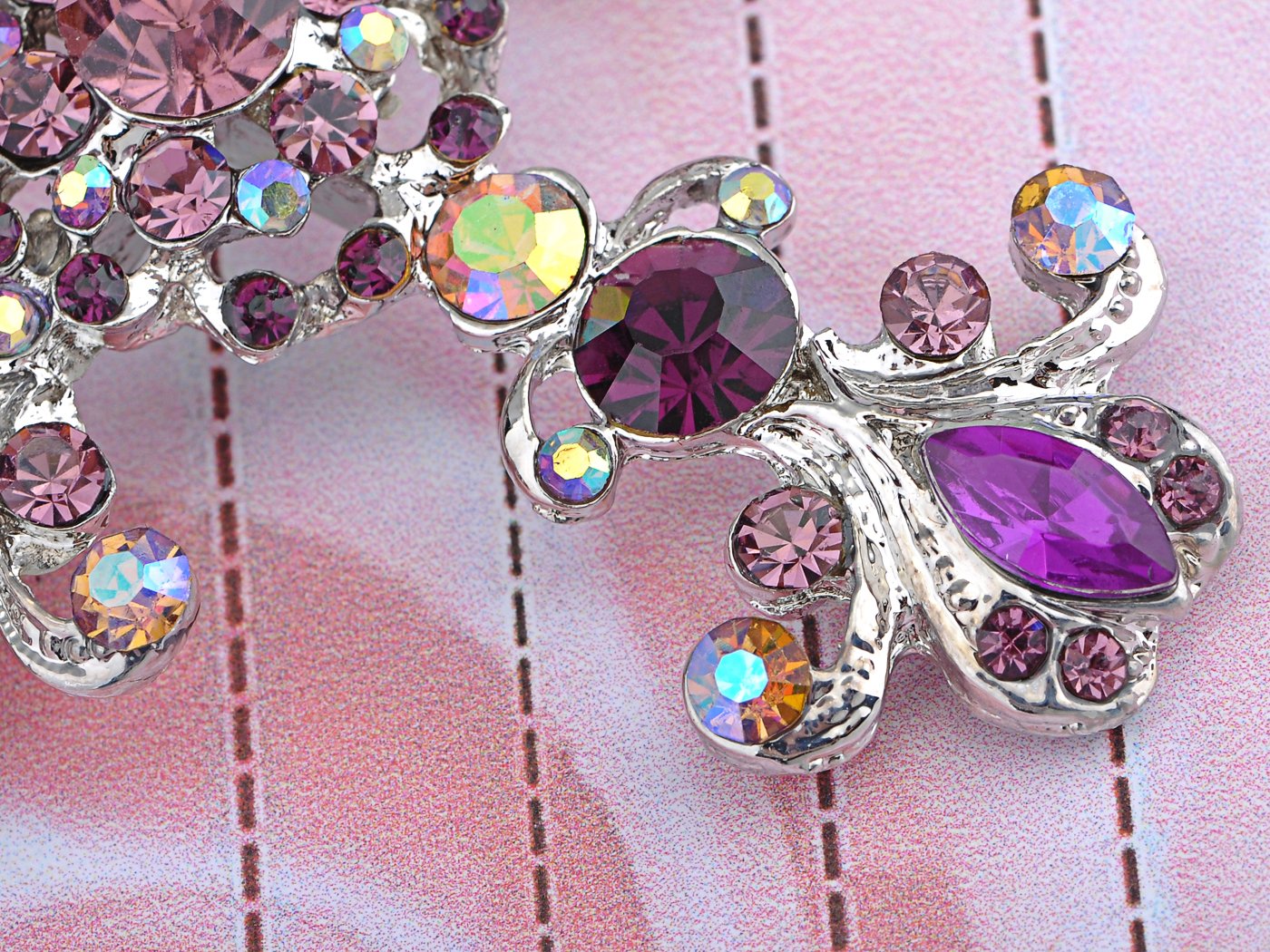 Alilang Silvery Tone Victorian Inspired Flourish Flower Clear Crystal Rhinestone God Cross Pin Brooch Purple