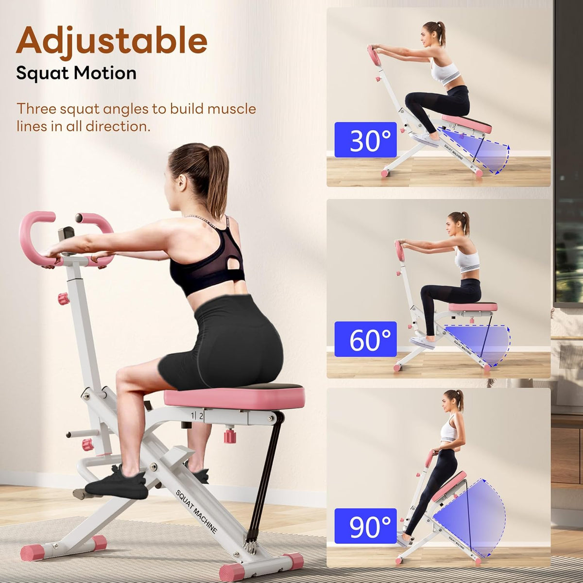 SogesPower Squat Machine for Home Gym, Squat Rowing Machine with Adjustable Resistance and Optional Full Motion, Squat Assist Trainer for Glutes & Legs Workout, Up to 330lbs