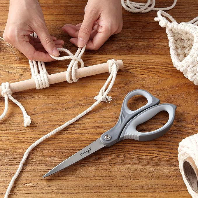 LIVINGO 3 Pack Scissors for Office: Sharp Stainless Steel Shears Heavy Duty All Purpose for Cutting Crafting Paper Fabric, Gray Comfort Handles, 8.5 Inches