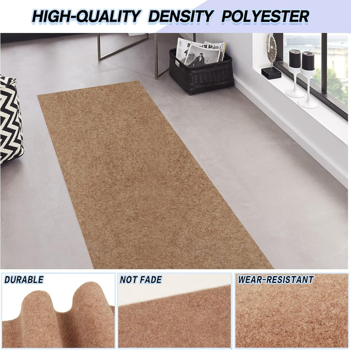 Custom Size Backed Non-Slip Area Rugs Runner, Easy Clean, Waterproof Runner Rugs for Hallway Entryway, Kitchen, Laundry, 4FT x 26FT, Beige