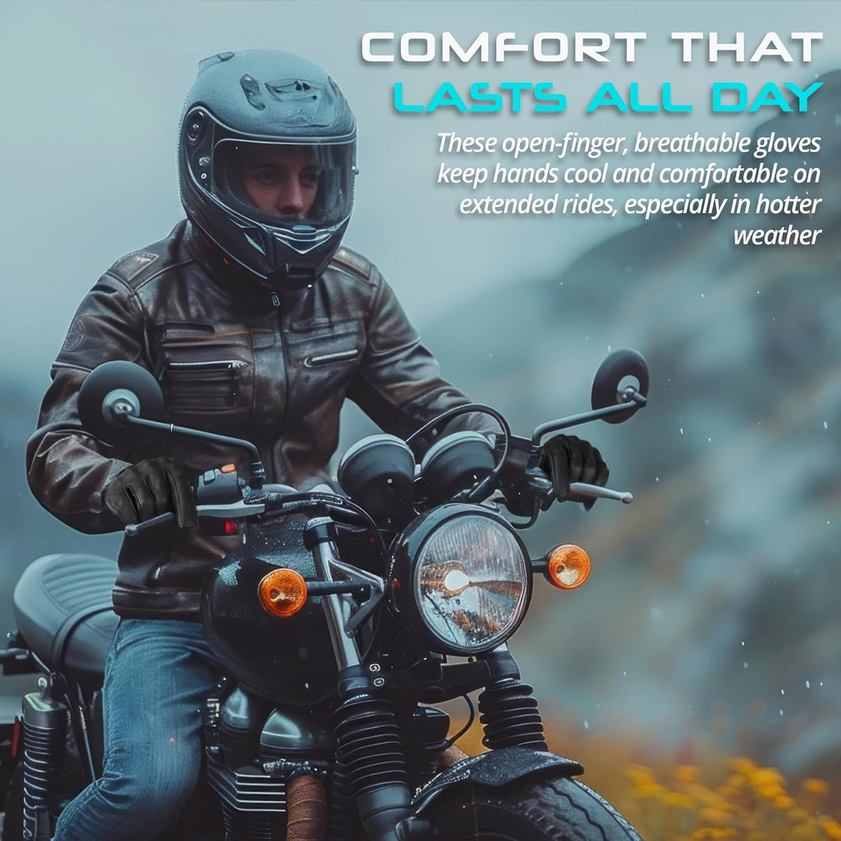 aasportx Motorcycle Gloves - Men's Leather Motorbike Gloves with Touchscreen Function - Non-Slip Pads for Men & Women