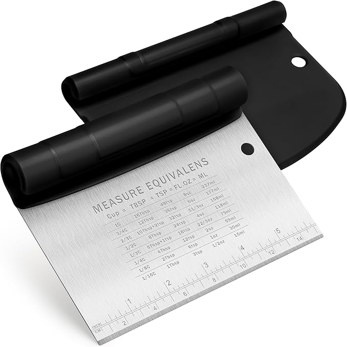 Urbanstrive Bench Scraper for Baking, Stainless Steel Dough Cutter and Scraper Tool Kitchen, Kitchen Scraper Food Scraper Tool Pizza Cutter Food Chopper, Multi-Purpose Kitchen Gadgets, Black