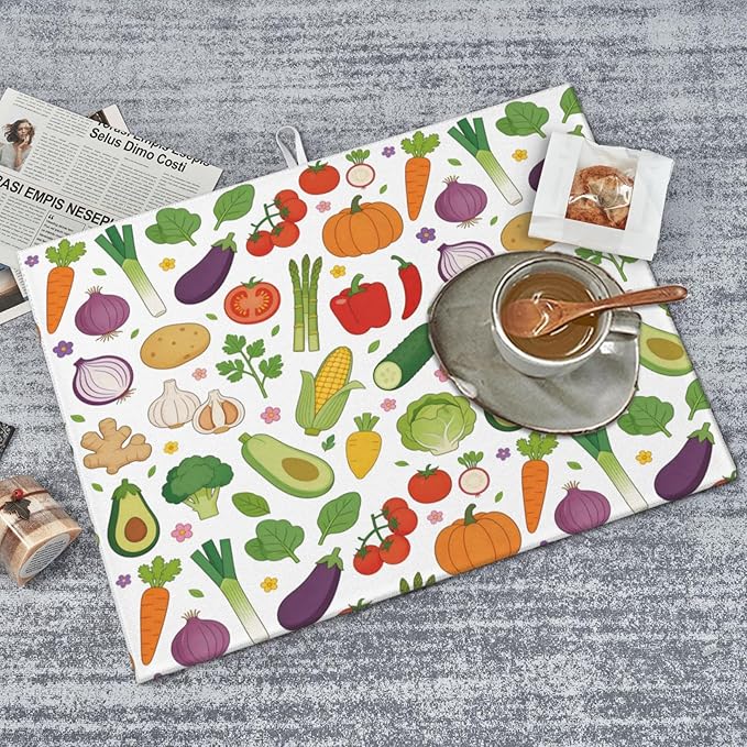 Vegetables Dish Drying Mat, for Farmhouse Kitchen Counter Microfiber Absorbent, Dish Draining Mat Extra Large 18"x24"