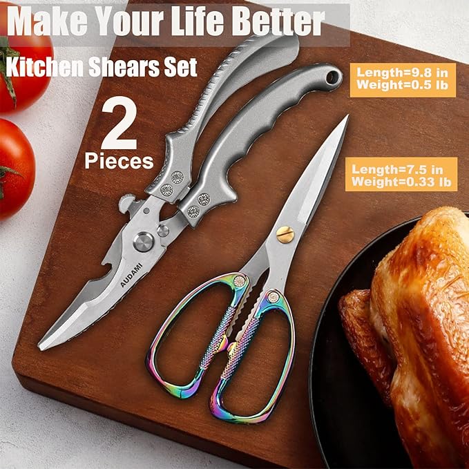 2-Piece Kitchen Shears Set, Heavy Duty Professional Poultry Meat Scissors,Multi-Purpose Stainless Steel, Dishwasher Safe