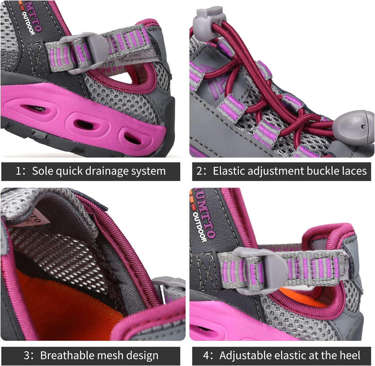 HUMTTO Women's Amphibious Water Shoes - Closed Toe Hiking Sandals Summer Outdoor Water Sandal Non-Slip River Shoes Quick Drying Aqua Shoe