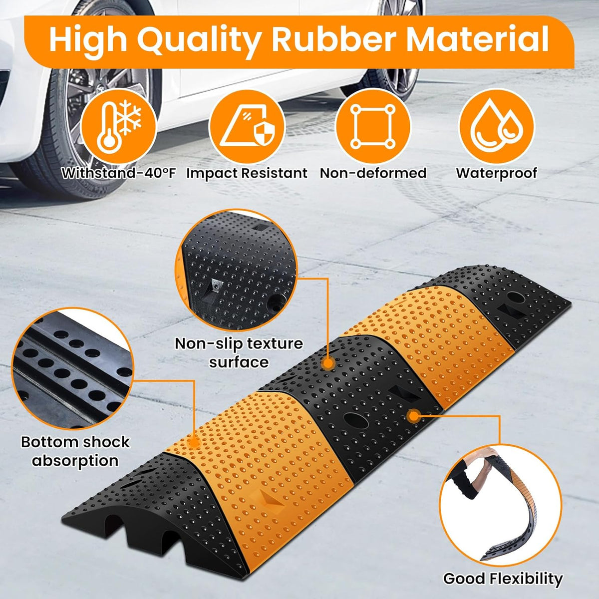Rubber Speed Bumps for Road [2 pcs],78.7'' Total Long,66000 LBS Load Capacity,2 Channel Modular Heavy Duty Bump,Cable Protector Ramp with 8 Expansion Screws,for Asphalt Concrete Gravel Driveway