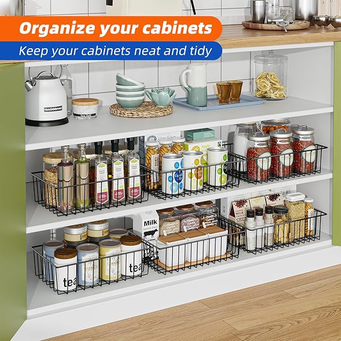 Simple Trending 12 Pack Extra Large Wire Storage Baskets, Pantry Organization for Cabinets, Metal Basket Kitchen, Garage
