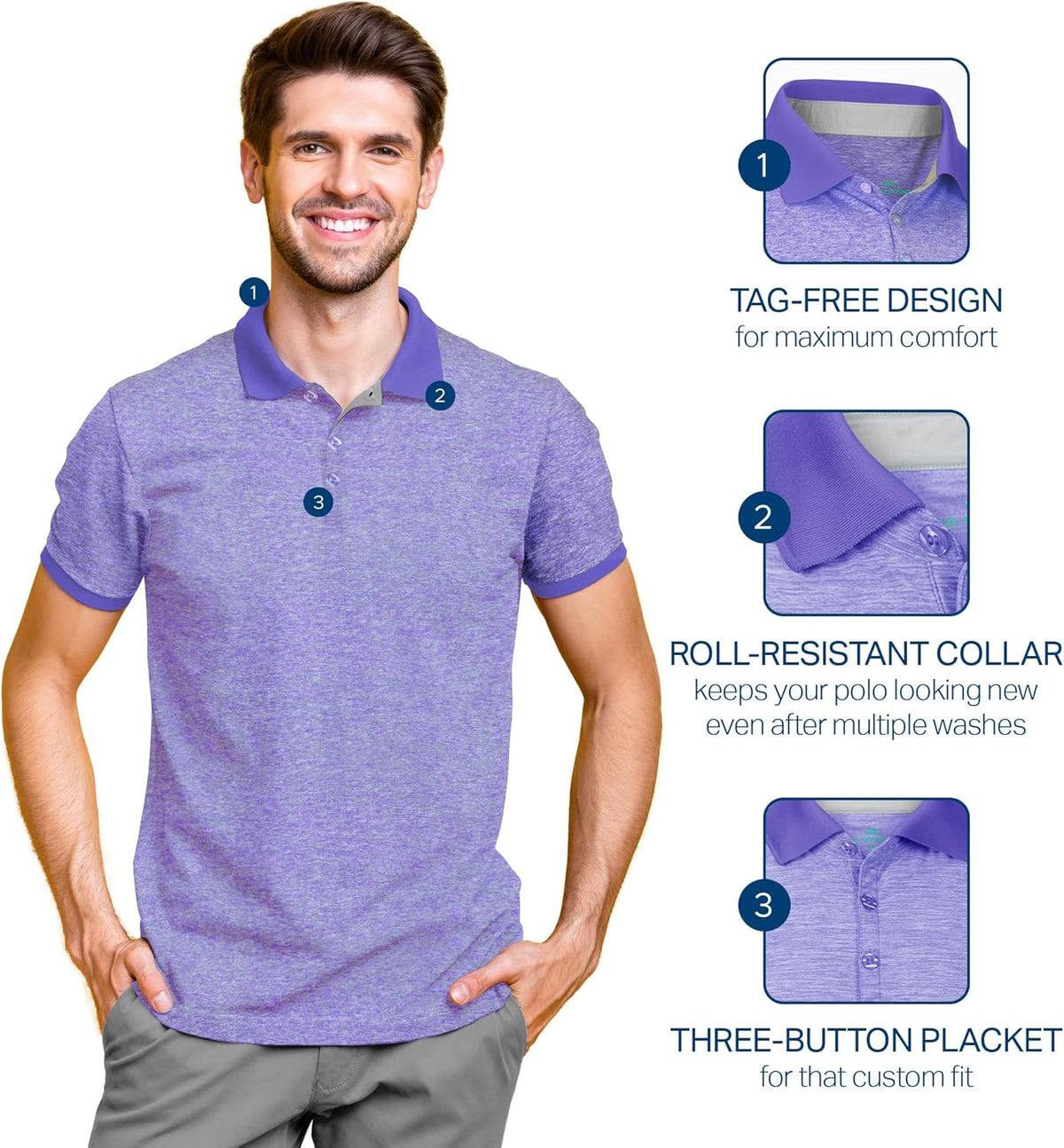 Mio Marino Golf Polo Shirts for Men - Dry Fit - Ultra-Thin Breathable Fabric