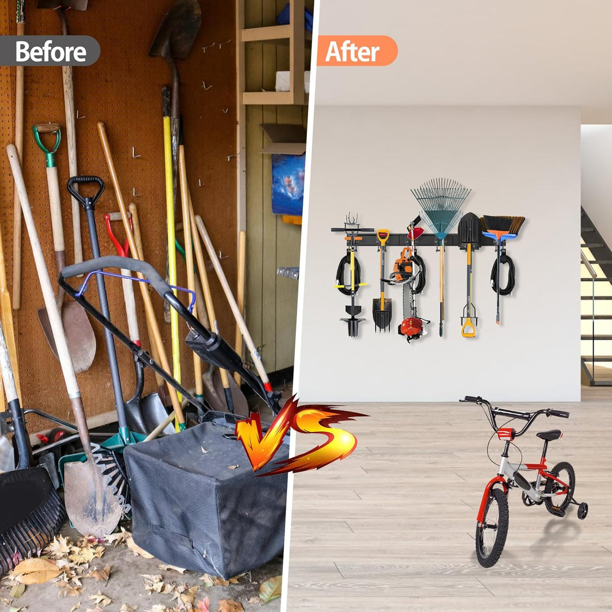 Garage Tool Organizer Wall Mount, 48 Inch Adjustable Garage Tool Storage Rack, Heavy Duty Garden Tool Organizer Rack, Yard Tool Organizer System for Rake Shovel Broom Mop Wall Holder