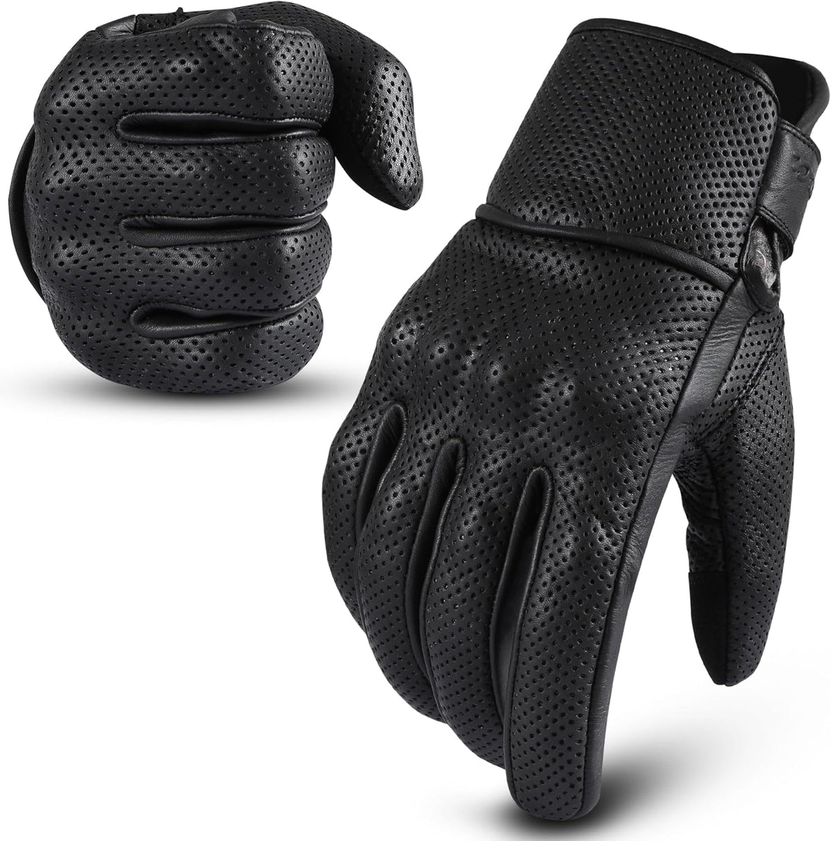 aasportx Motorcycle Gloves - Men's Leather Motorbike Gloves with Touchscreen Function - Non-Slip Pads for Men & Women