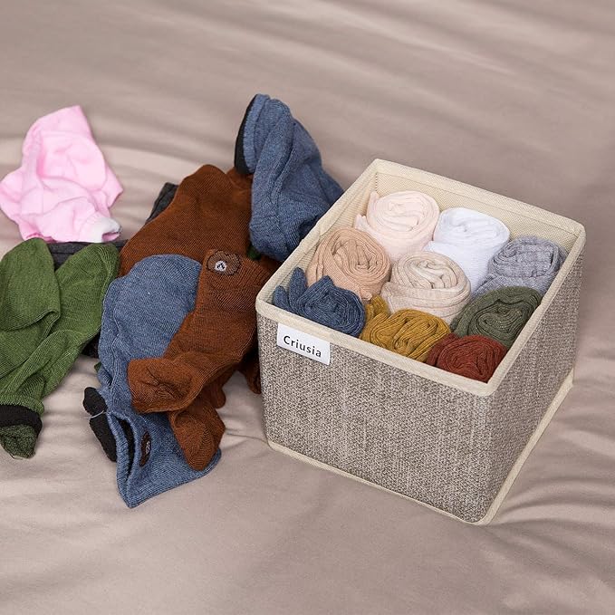 12 Pack Drawer Organizers for Clothing, Foldable Clothes Storage Box Closet Dresser Drawer Organizers Dividers, Bedroom Organization Fabric Bins for Baby Clothes Underwear Sock Bra Ties (Beige)