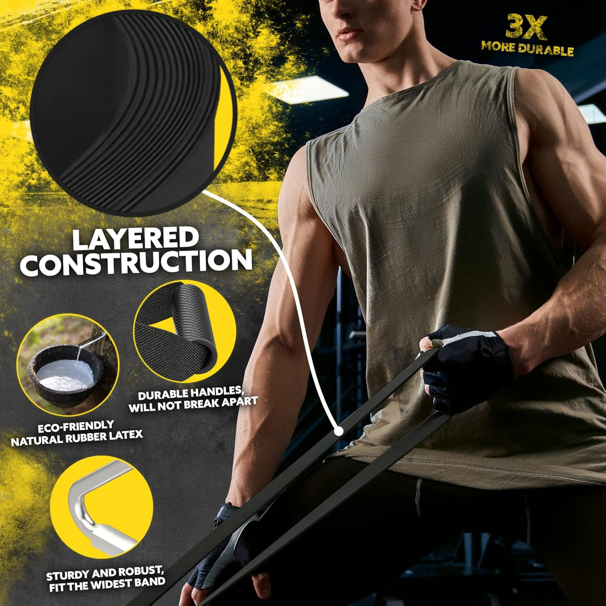 Long Resistance Bands for Working Out Men and Women - Set of 5 Pull-Up Bands, Rubber Handles and Door Anchor - Workout Bands Resistance for Men - Exercise Bands Resistance Bands Set