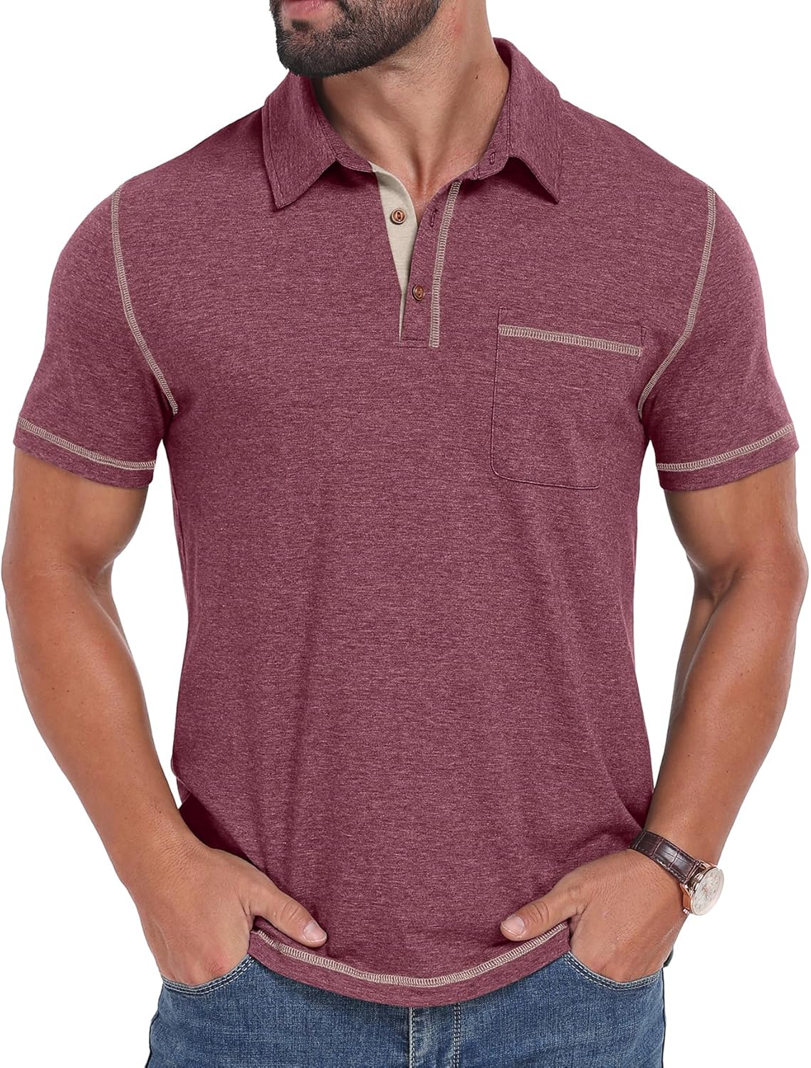 Sailwind Men's Short Sleeve Polo Shirts Casual Summer Classic Collared Golf Shirt with Pocket