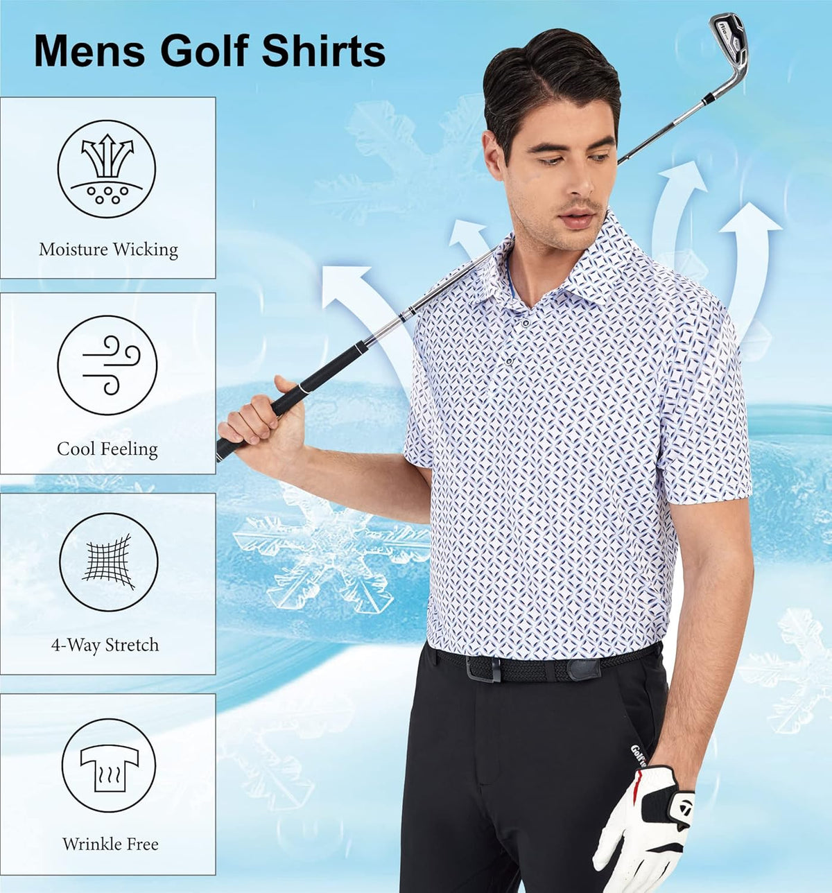 WARHORSEE Golf Polo Shirts for Men Short Sleeve Wrinkle Free 4 Way Stretch Moisture Wicking Performance Collared Tshirts